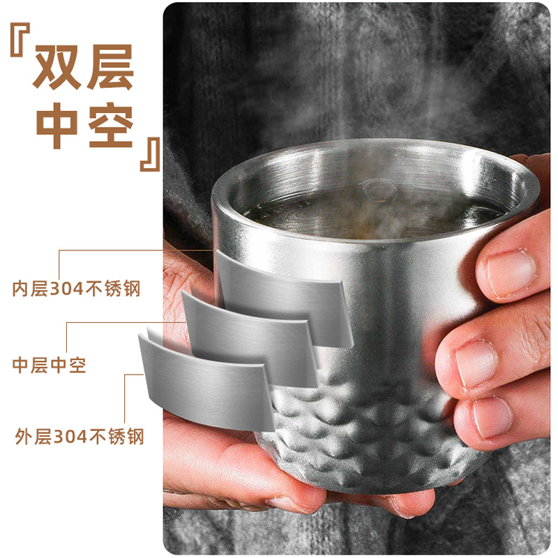 Cross-Border Creative 304 Stainless Steel Double-Layer Cup Hotel Commercial Insulated Anti-Scalding Tea Cup Exquisite Mini Wine Cup