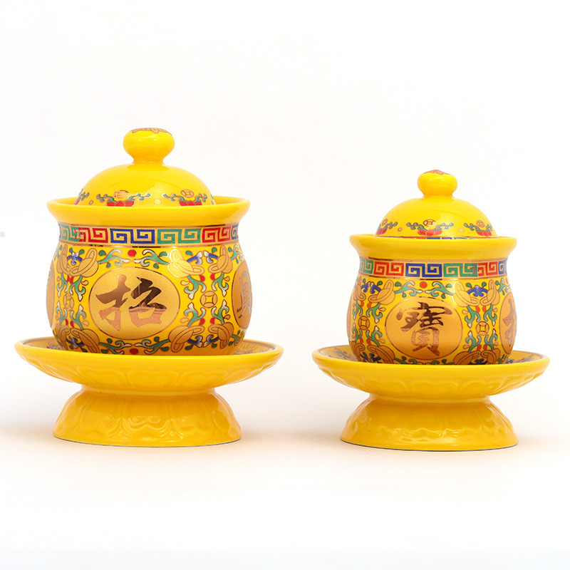 Ceramic Tang Color Water Supply Cup Buddha Sacred Cup Xianjia Guanyin Water Purification Cup Holy Water Cup Home Buddha Front Sacred Ornaments
