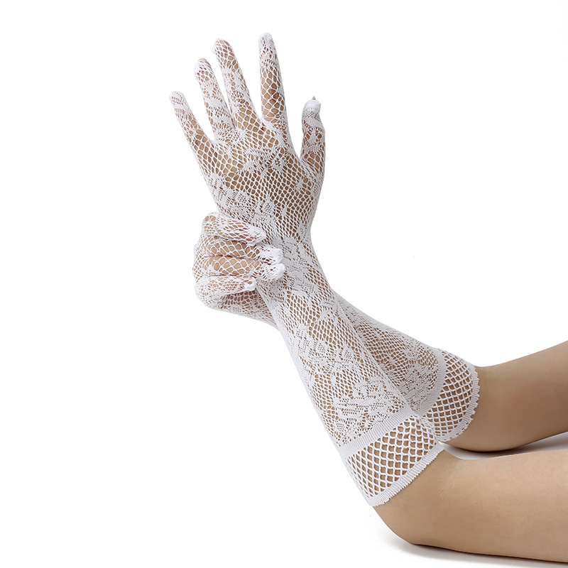 New Sexy Fishnet Lace Elastic Gloves Bride Long-Sleeved Ceremonial Bar Sexy Wedding Dress