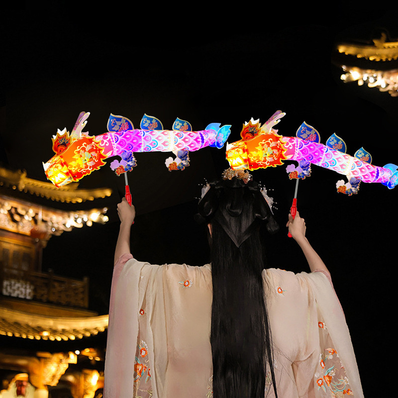 Dragon Lantern 3D Intangible Cultural Heritage 2024 Year of the Dragon New Children's Portable Lantern Handmade DIY Spring Festival Lantern Festival Lantern