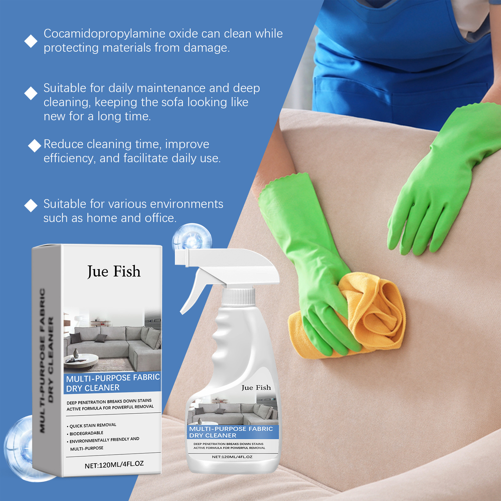 JUE FISH Fabric Sofa Cleaner Household Living Room Sofa Fabric Universal Household Cleaning Stain Cleaner