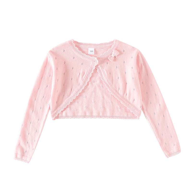 2025 New Korean Style Bow Small and Medium-Sized Kidsren's Shawl Kidsren's Air-Conditioning Shirt Summer Girls' Knitted Cardigan Jacket