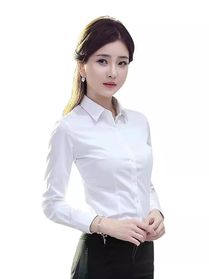 Белая рубашка женская корейский стиль облегающая с длинным рукавом многоцветная