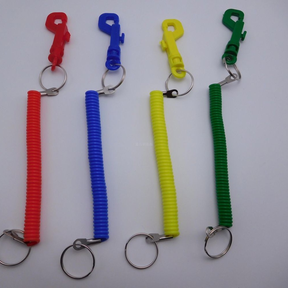 Cross-Border Wholesale In-Stock Sales of Plastic Spring Ropes, Colorful Transparent Spring Ropes, Keychain Hanging Buckles
