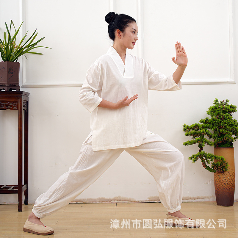 Yuanhong Zen Suit Men's Husband Suit Summer Seven-Sleeve Bamboo Cotton and Linen Zen Hanfu Yoga Meditation Suit