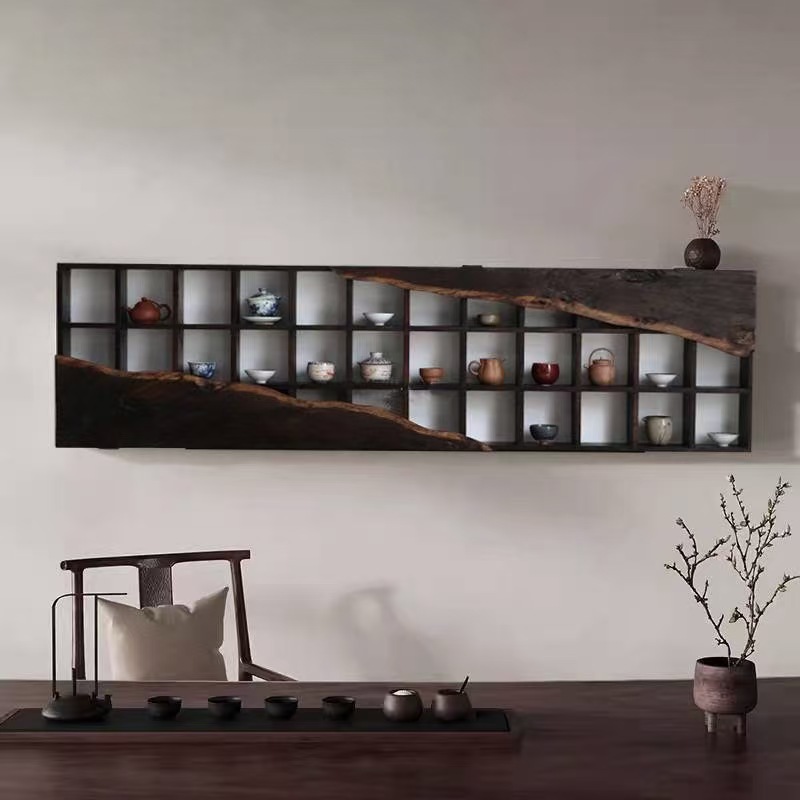 Wabi-Sabi Style Antique Shelf Solid Wood Old Elm Antique Shelf Storage Rack Wooden Tea Cup Rack Multi-Treasure Cabinet Wall-Mounted Antique Shelf