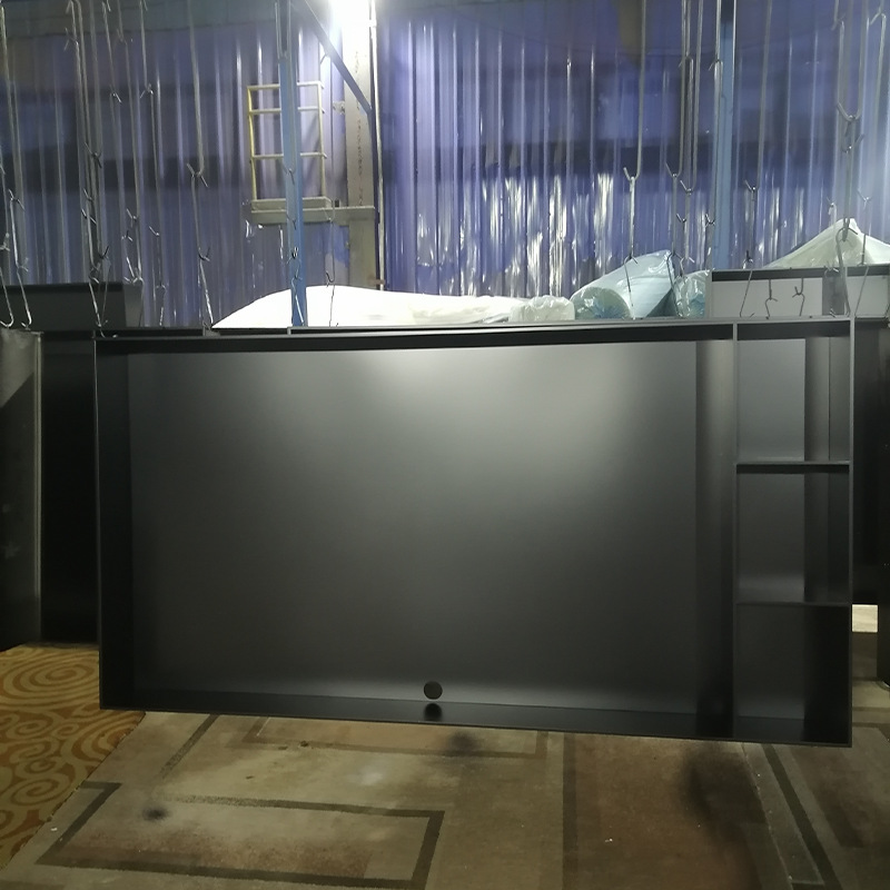 Living Room Stainless Steel Tv Embedded Niche Tv Background Matte Black Sand Stainless Steel Wine Cabinet Display Cabinet Bookcase