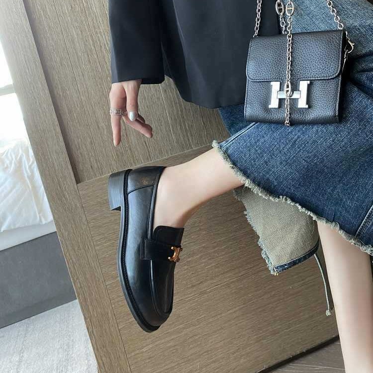 Arc de Triomphe Genuine Leather Loafers Women's Spring and Autumn 2024 New British Style Chunky Heel Retro Small Leather Shoes Commuter Single-layer Shoes for Women