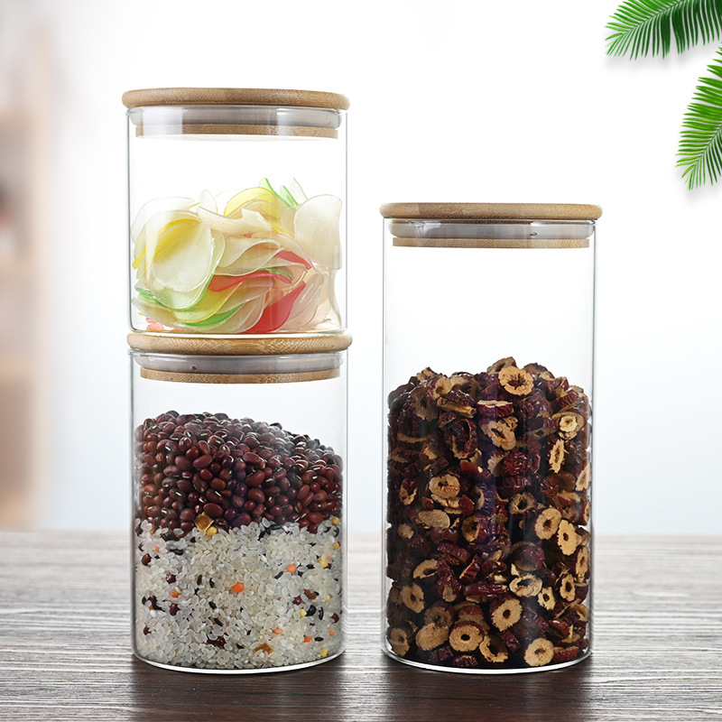 High Borosilicate Glass Sealed Jar Bamboo Lid Tea Jar Transparent Glass Storage Jar Candy Jar Kitchen Coarse Grain Storage Jar