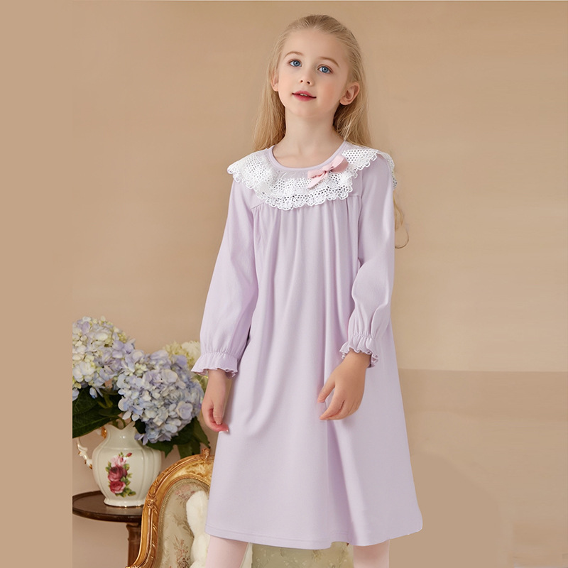 Children's Nightgown Cotton Long Sleeve Girls' Nightgown Baby's Air-conditioning Clothing Home Clothes Parent-Child Adult Women's Nightgown
