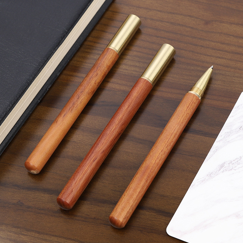 Wooden Signature Pen Metal Brass Gel Pen Redwood High-end Business Men's Black Signature Pen