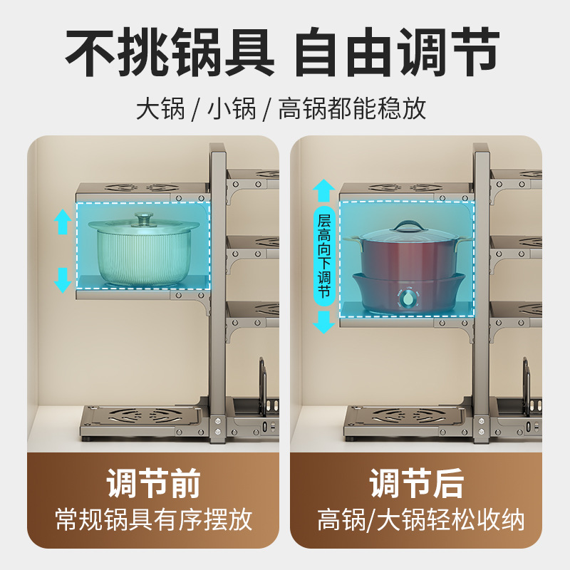 Cross-Border Foldable Bilateral Pot Rack Home Kitchen Sink Storage Rack Multi-Layer Floor-Standing Pot Storage Rack Wholesale