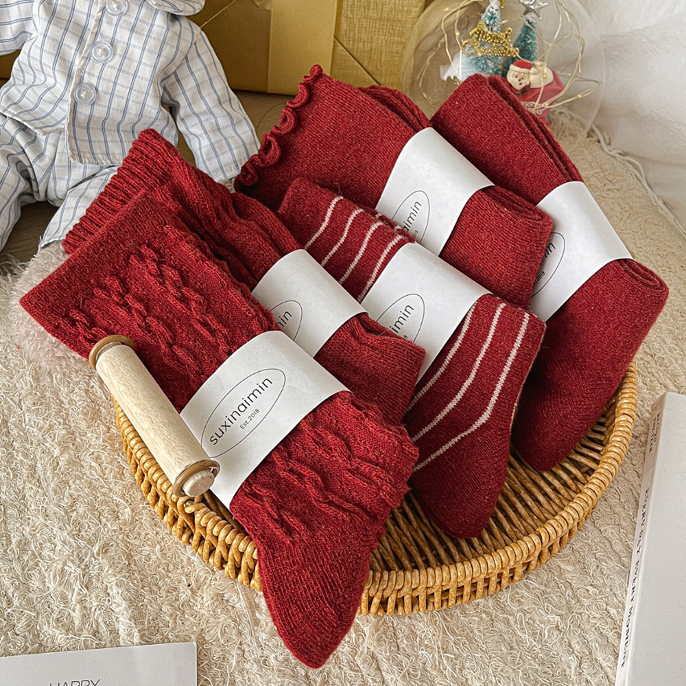 suxinaimin Year of Life Red Socks Women's Year of the Snake New Year Ins Angora Red Wool Christmas Pile Socks