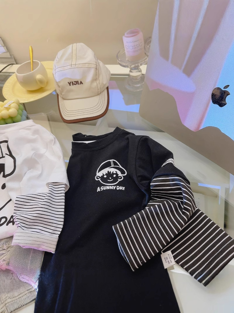 Boys' T-shirt long sleeve fake two-piece new children's spring and autumn baby clothes base shirt trendy t