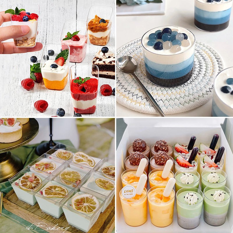 Mousse Cake Cup square Cup dessert table oblique pudding jelly cup tiramisu Bran Cup disposable plastic cup