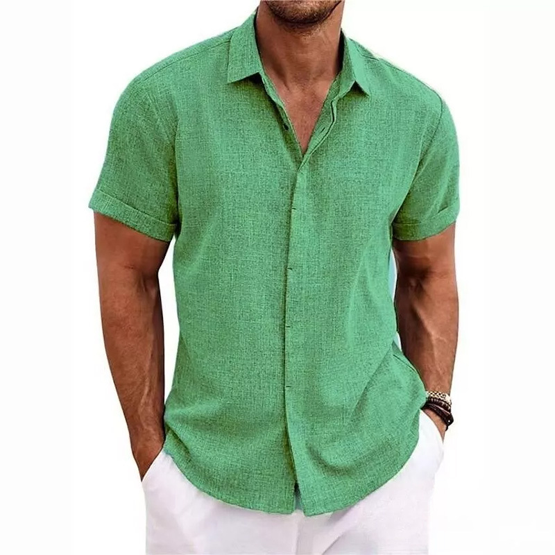 Men's Linen Short-sleeved T-shirt Loose T-shirt Solid Color Short-sleeved Cotton Linen Shirt Men's Beach plus size Men's Short-sleeved Shirt