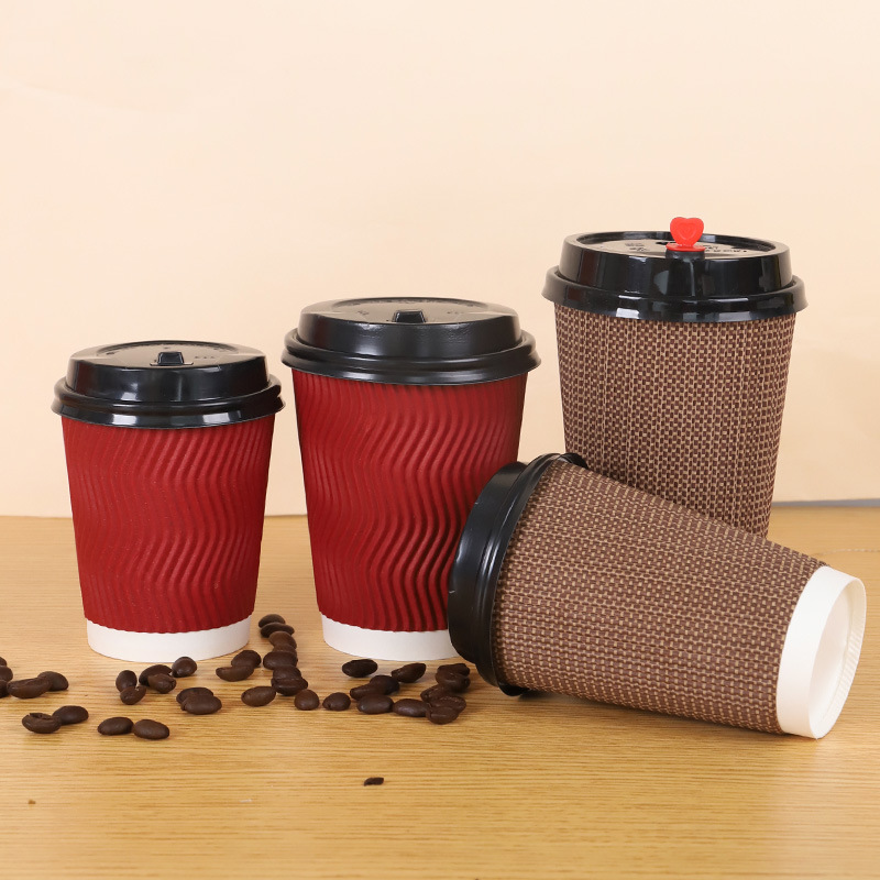 Disposable Coffee Paper Cup Double-Layer Hot Drink Milk Tea Soy Milk Cup Can Be Equipped with Lid Corrugated Anti-Scalding Paper Cup Custom Printing