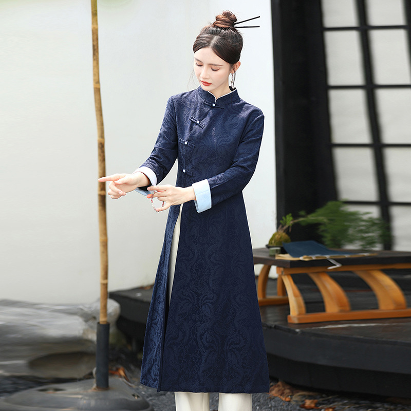 9663 cheongsam top improved Hanfu women's tea suit new Chinese Zen suit Chinese style Tang suit + pants