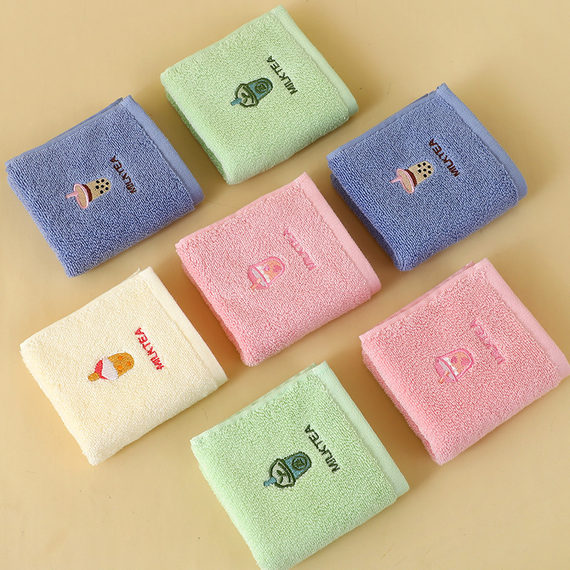 Cartoon Embroidered Plain Small Towel Baby Towel Absorbent Soft Pure Cotton Delicate Comfortable Breathable Children's Face Wiping Towel