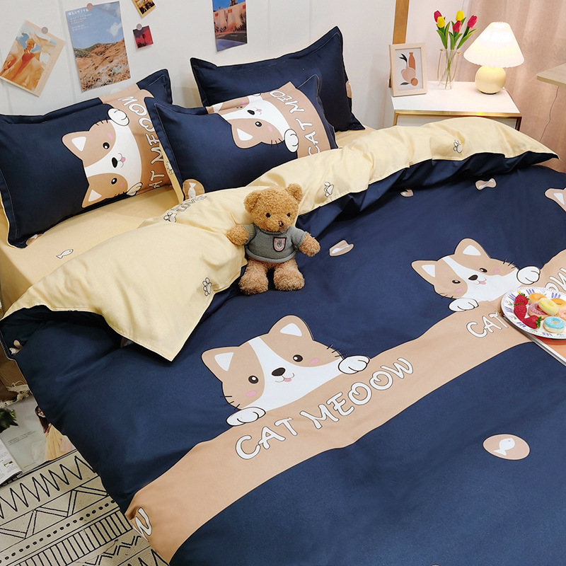 Factory direct wash cotton sanding bedding four-piece bed sheet quilt cover student dormitory three-piece 4 wholesale