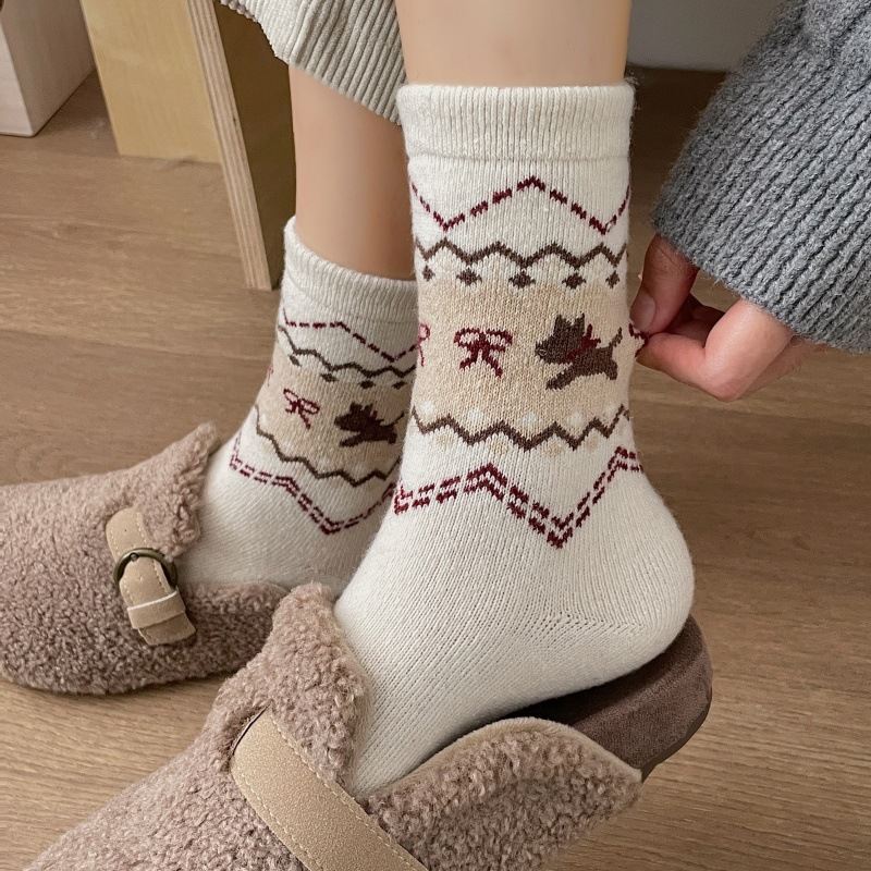 Wool Fairland Socks Women's Mid-Autumn and Winter Thickened Cashmere Cute Cartoon Puppy Vintage Pile Socks
