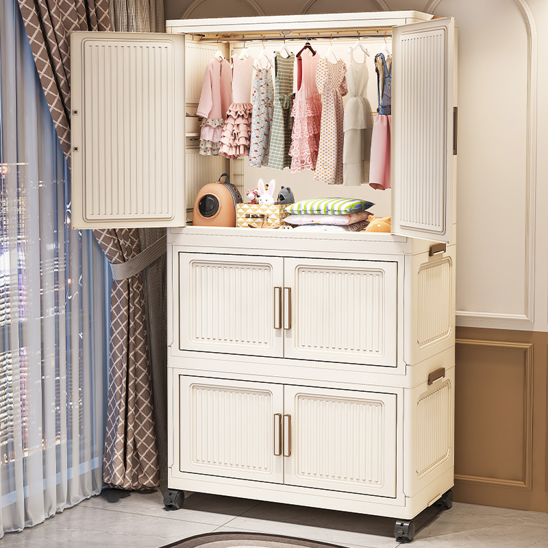 70-80 Wide Baby Wardrobe Dustproof Clothes Storage Cabinet Bedroom Children Folding Assembly Open Door Storage Wardrobe