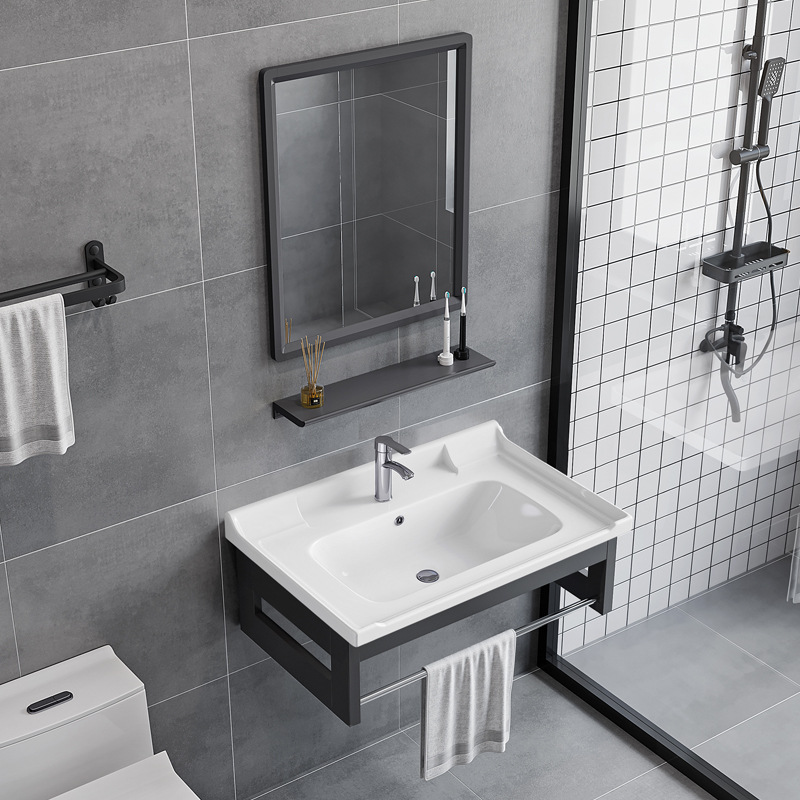 Space Aluminum Simple Bracket Basin Small Apartment Wall-mounted Wash Basin Bathroom Ceramic Basin Balcony Integrated Wash Table