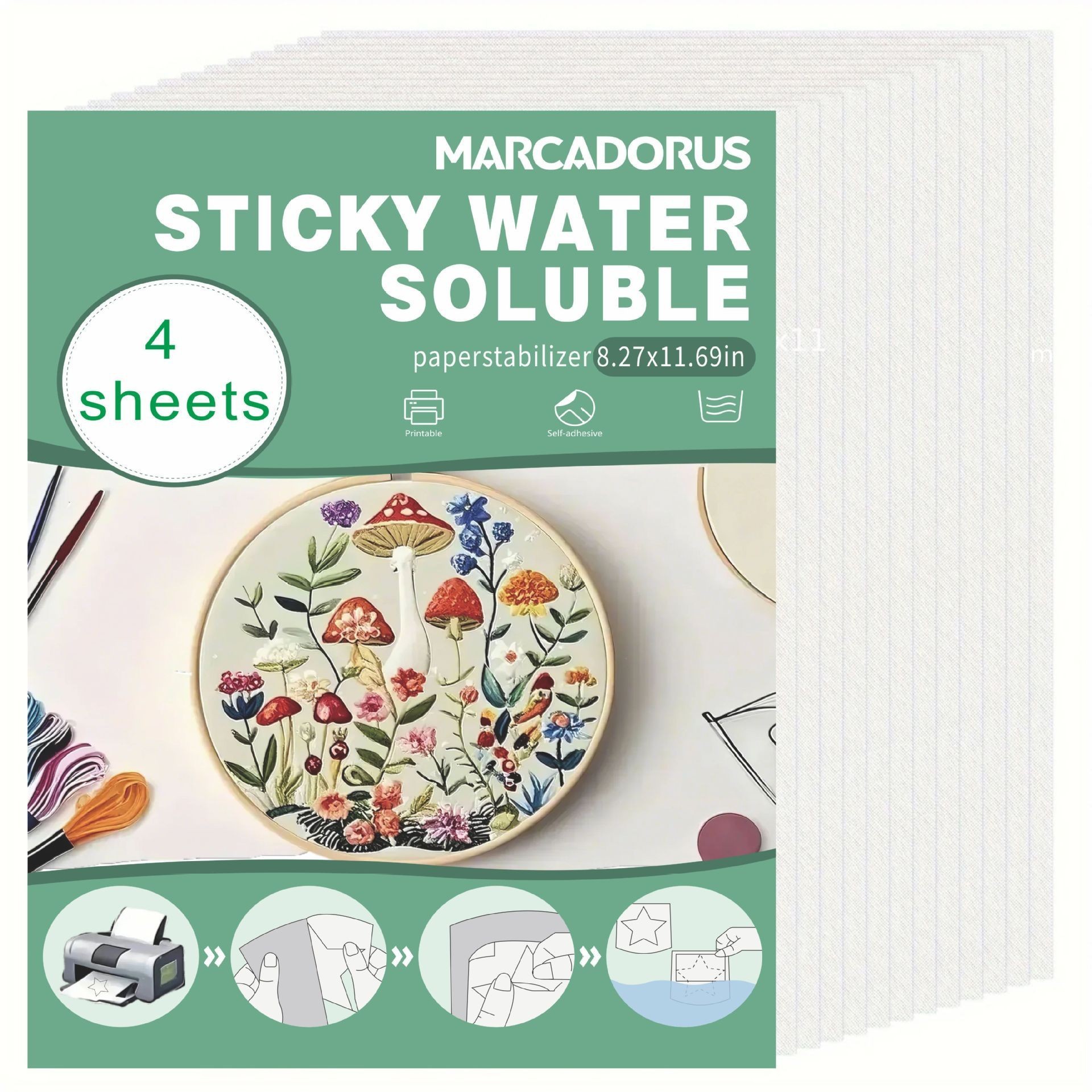 A4 (21X29.7Cm) Blank Adhesive Water-Soluble Fabric Embroidery Stabilizer/Free 9 Types of Embroidery Stitch Video