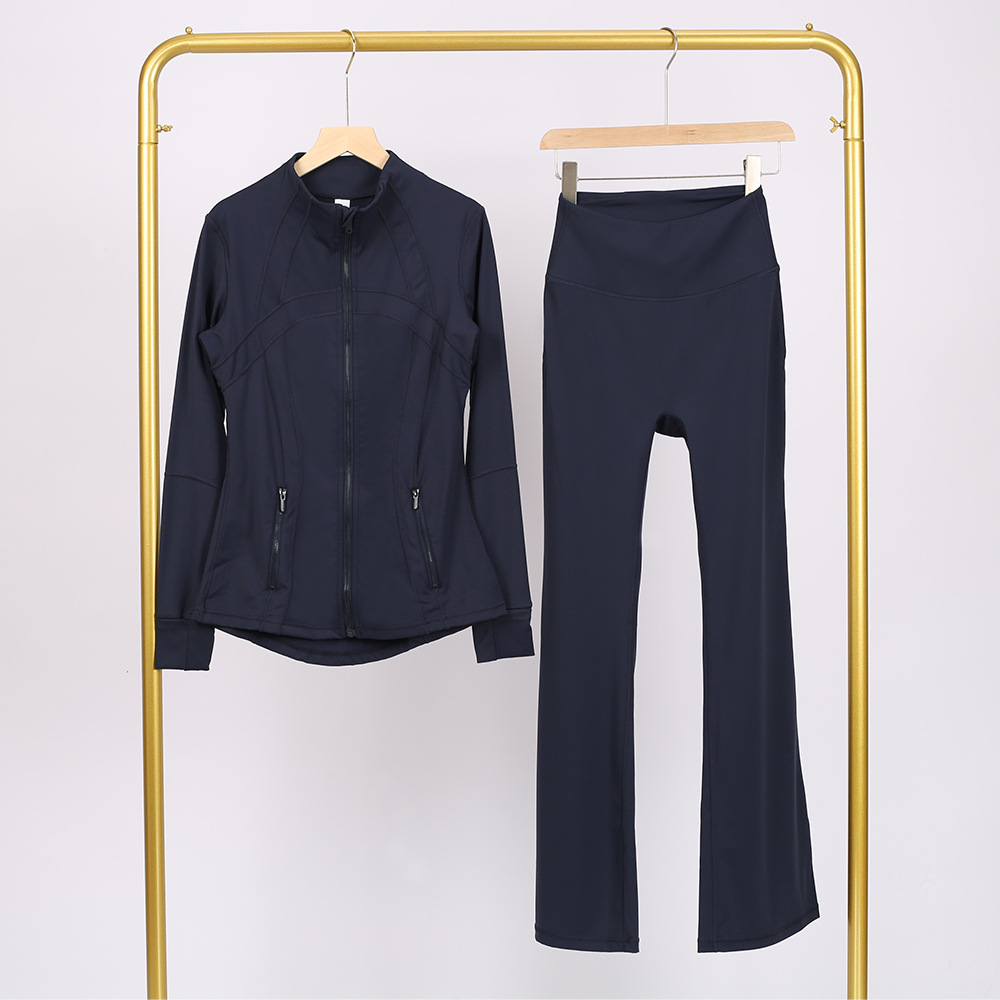 Lulu Bell Bottoms Df Stand Collar Jacket Suit Gold Zipper Top Women's Slim Outwear Stretch Yoga Wear for Women