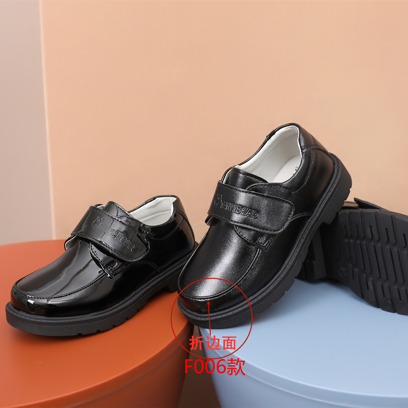 Children's leather shoes Boys Boys Boys black bright face buckle school Leisure etiquette performance flag raising round toe leather shoes