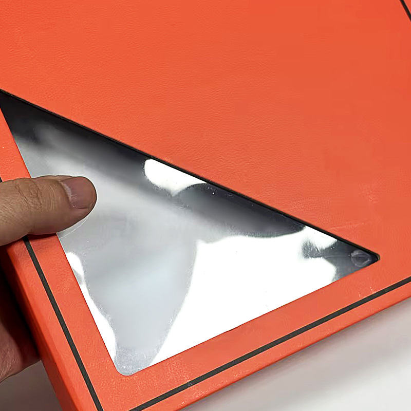 Gift Box Custom Scarf Box Transparent Flip Lid Scarf Box Orange Special Paper Embossed Book Box Satchel Set