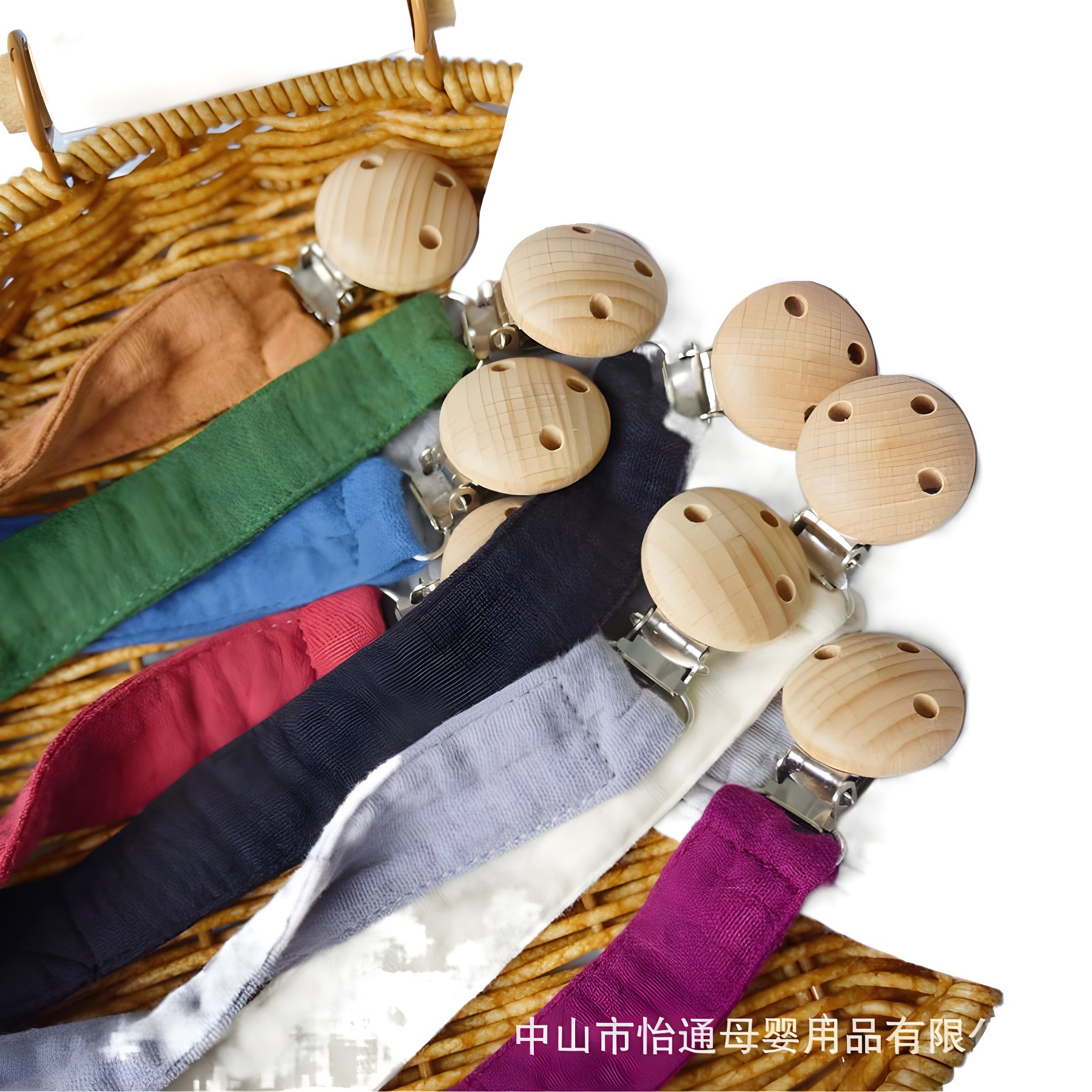 Cross-Border Ready Stock Pure Cotton Pacifier Anti-Drop Chain Beech Wood Round Head Baby Teether Pacifier Clip Strap