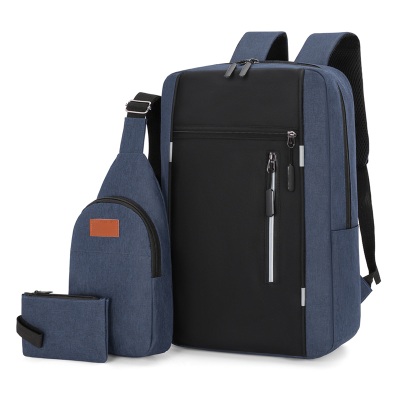 Cross-Border Business Backpack Men's USB Charging Multi-Functional Simple Large-Capacity Backpack Three-Piece Set College Student Bag