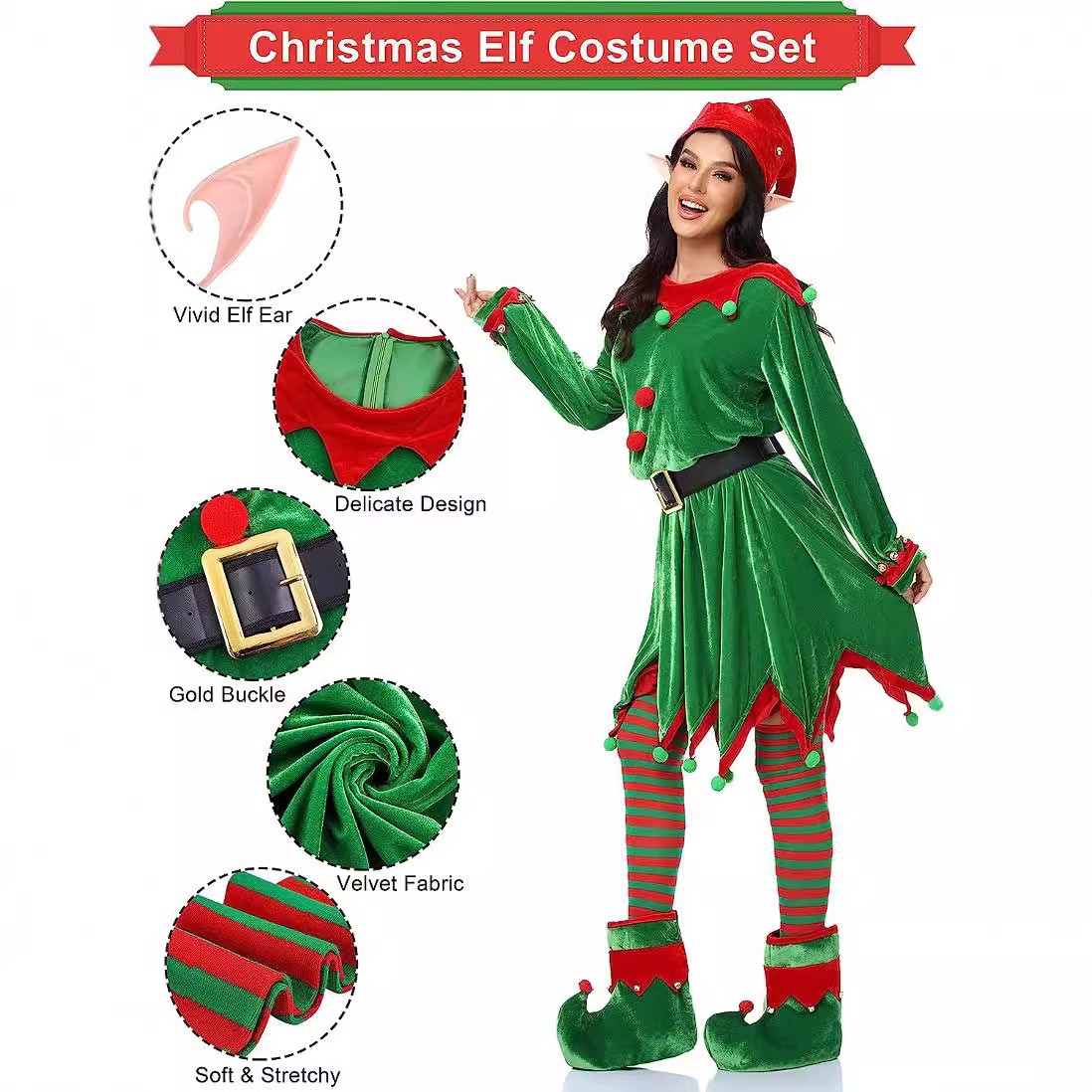 Christmas Children's Costume for Boys and Girls Cosplay Cute Green Elf Kindergarten Costume