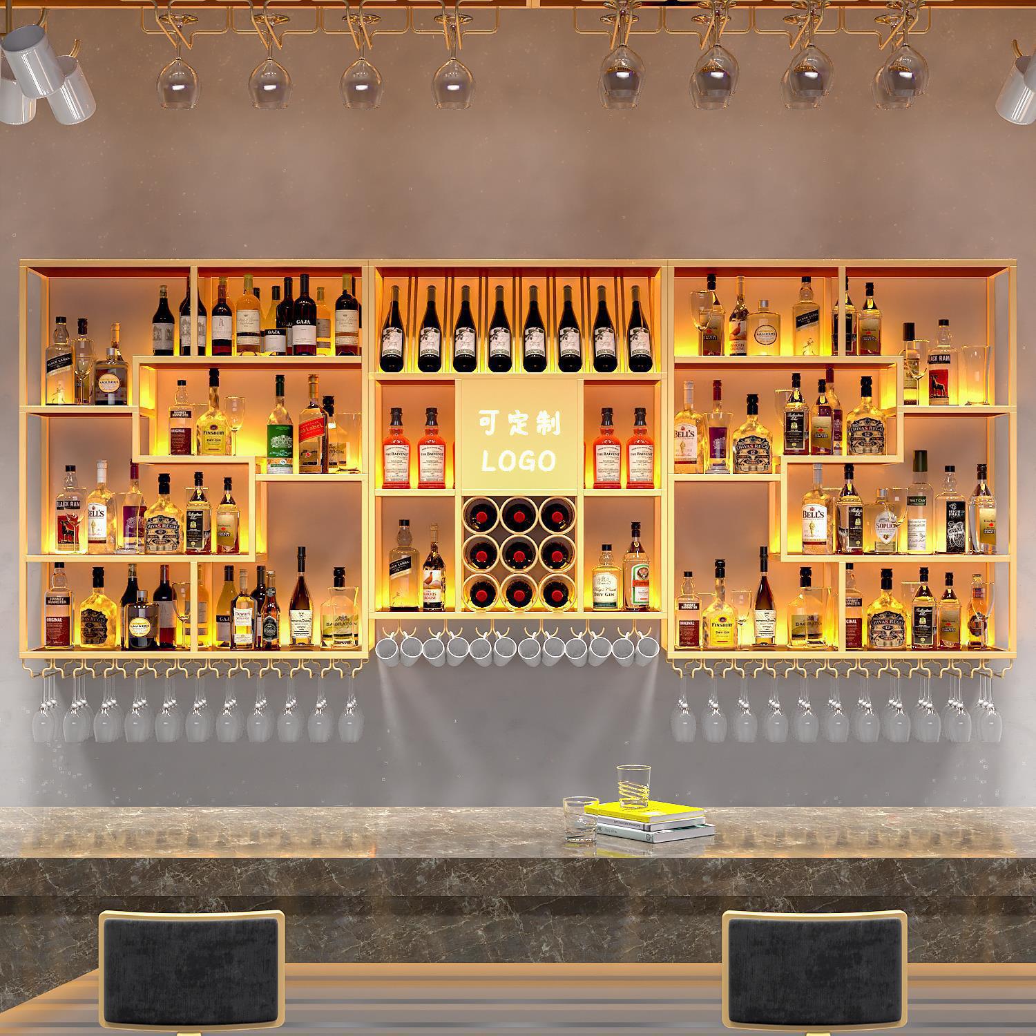 Popular Bar Table Wine Cabinet Wall-Mounted Wine Rack Clear Bar Industrial Style Red Wine Cabinet Display Rack Light Luxury Storage Rack