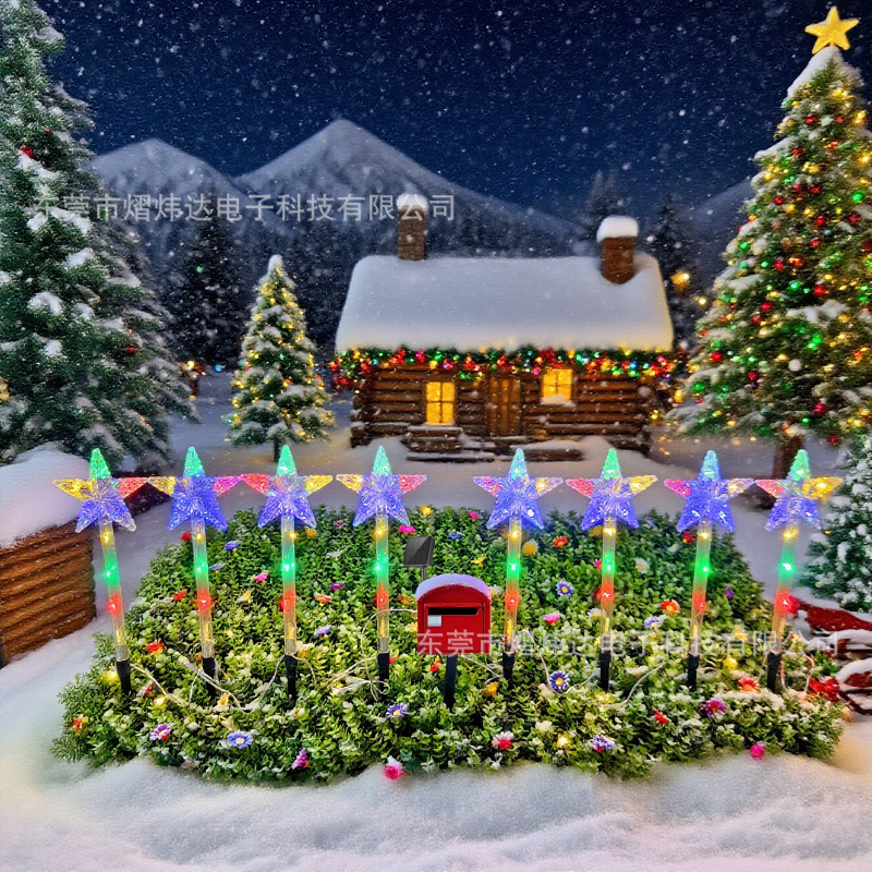 Cross-Border Popular Solar Lights, Outdoor Christmas Decorative Lights, Five-Pointed Star Waterproof Design with 8 Light Modes