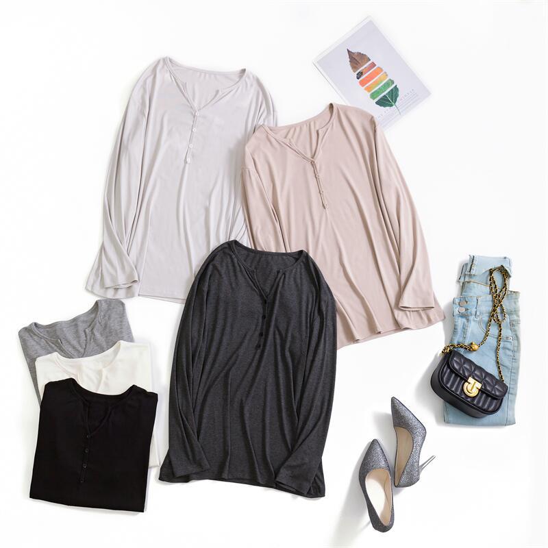 Maternity Wear, Confinement Clothes, T-Shirts, Maternity Bottoming Shirts, Long-Sleeved Large Size Extbottomed V Neck Tops, Pure Color Spring, Summer and Autumn Inner Wear