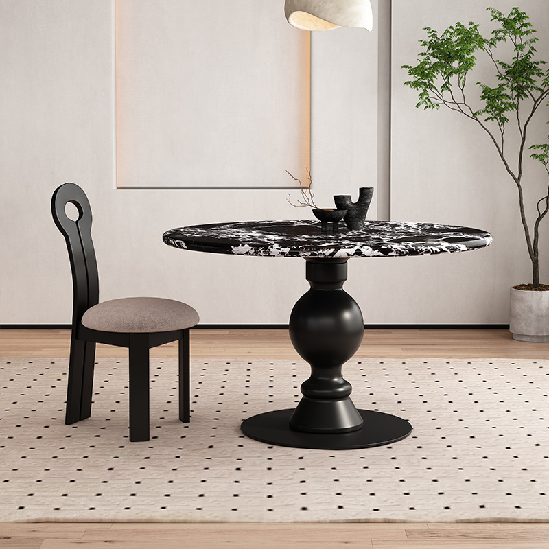 Marble Boga Round Table French Retro Cream Style Solid Wood Simple Light Luxury Luxury Stone High-End Round Dining Table and Chairs