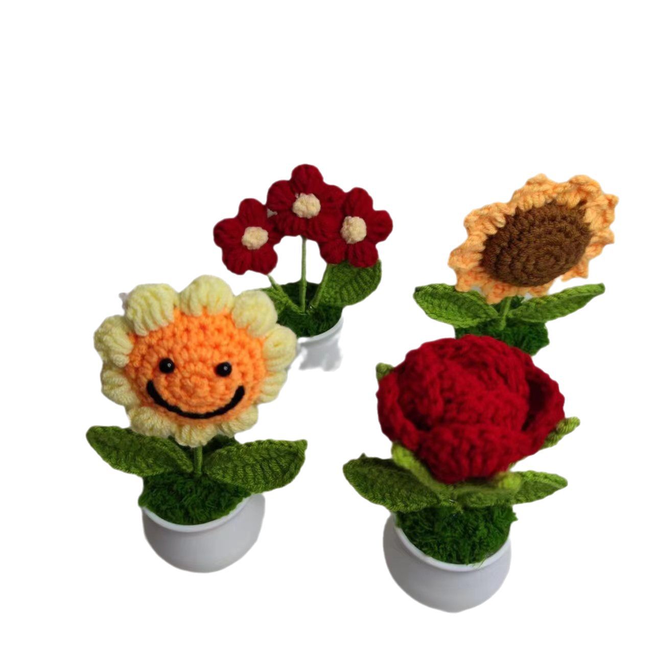 Sunflower Potted Hand-Knitted Wool Crochet Ornaments Rose Knitted Flowers Children's Teacher's Day Gifts Wholesale