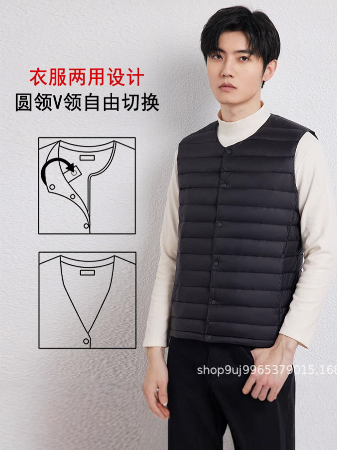 2025 New Men's Collarless down Vest V-Neck Lightweight down Jacket Warm Inner Wear Large Size Vest Coat
