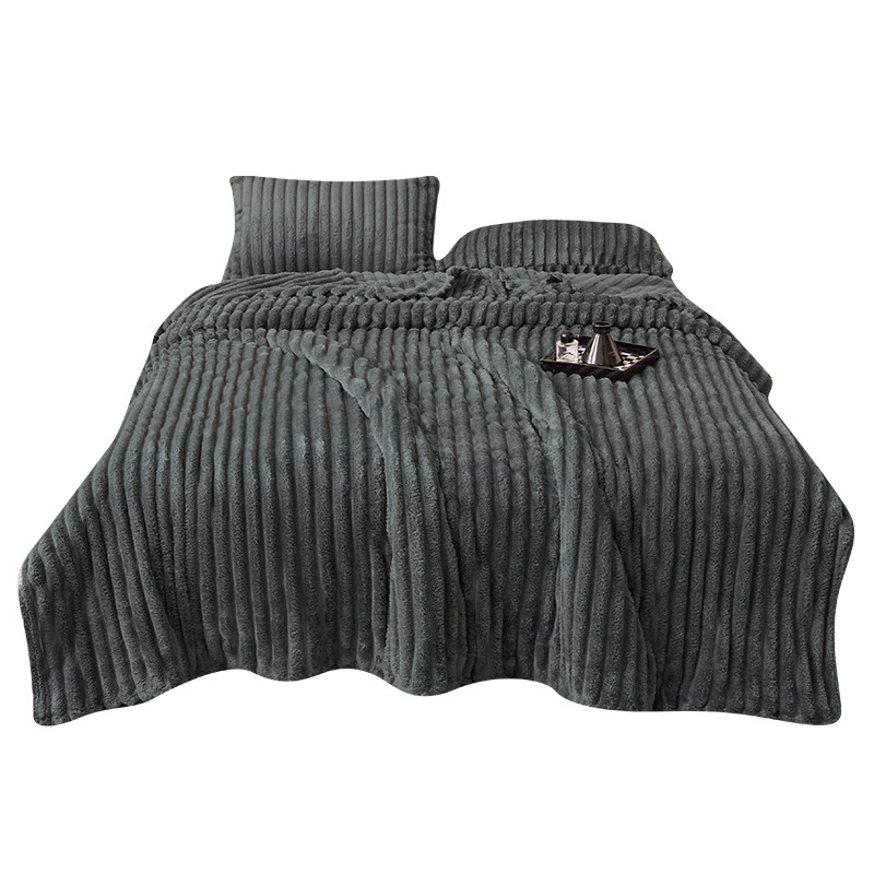 Cross-Border Rabbit Plush Blanket Thickened Milk Velvet Blanket Striped Flannel Air Conditioning Blanket Multi-Functional Nap Blanket Wholesale