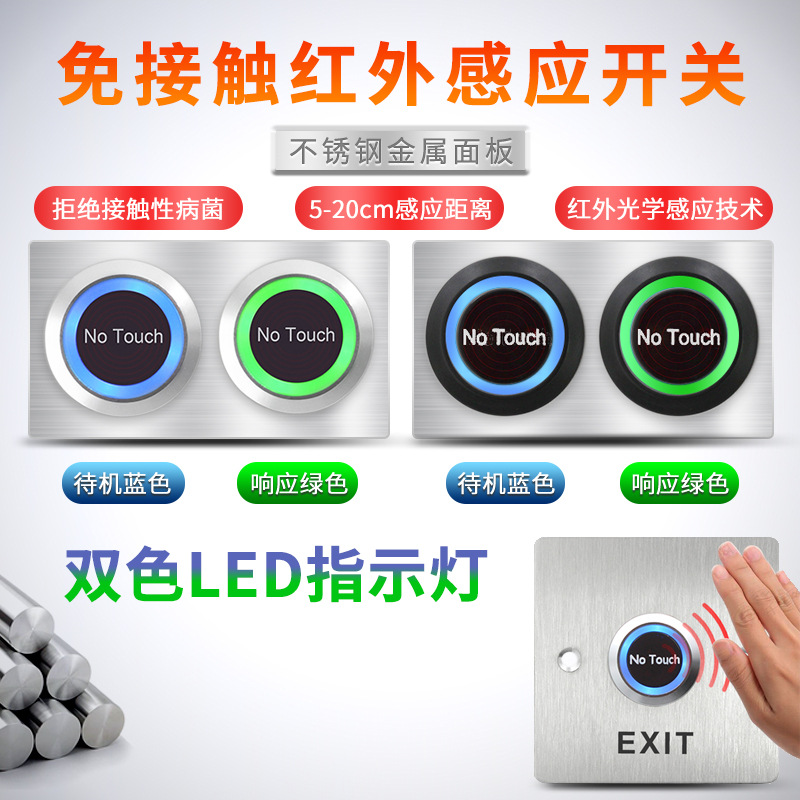 Infrared sensor button Type 86 panel door opening button long strip automatic reset door exit button access control switch waterproof