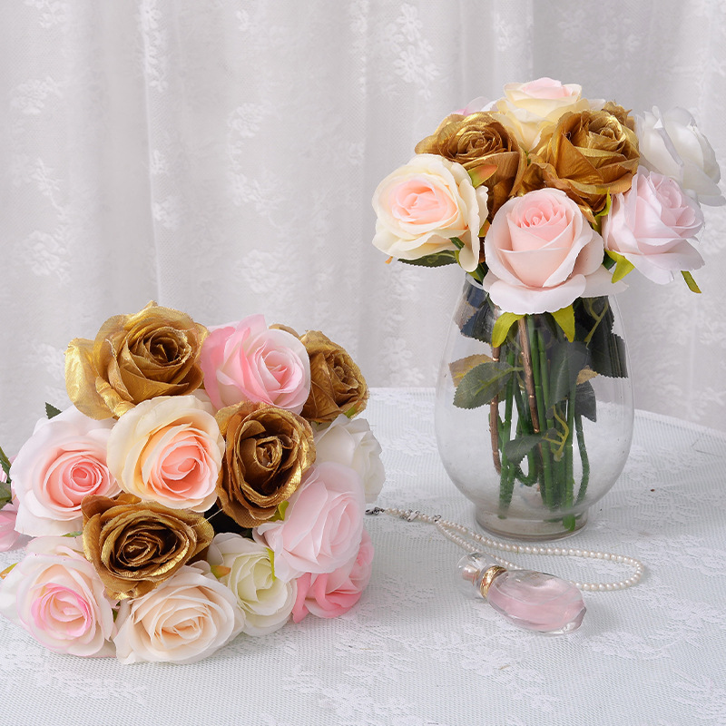 Ice Blue Artificial Rose Single European-Style Elbow Artificial Flower High-End Indoor Decoration Wedding Bouquet