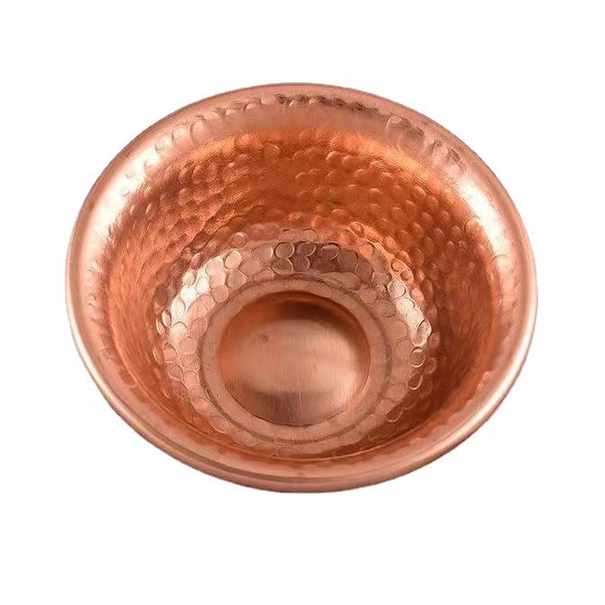 Ethnic Style Hand-Pulled Embossed Red Copper Hammered Pattern Water Supply Bowl Home Decoration Glossy Embossed Water Supply Bowl Portable