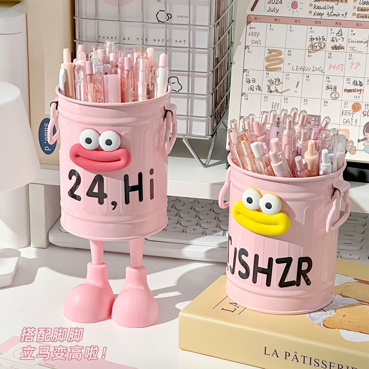 Ins high-value cartoon personalized pen holder student desktop office large capacity cute simple retro storage bucket