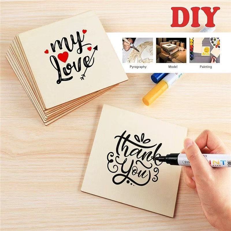 DIY Handmade Painting Wooden Square Pieces Cross-Border Export Wholesale Graffiti Creative Wooden Pieces Coasters Bowl Mats Kidsren's Wooden Signs