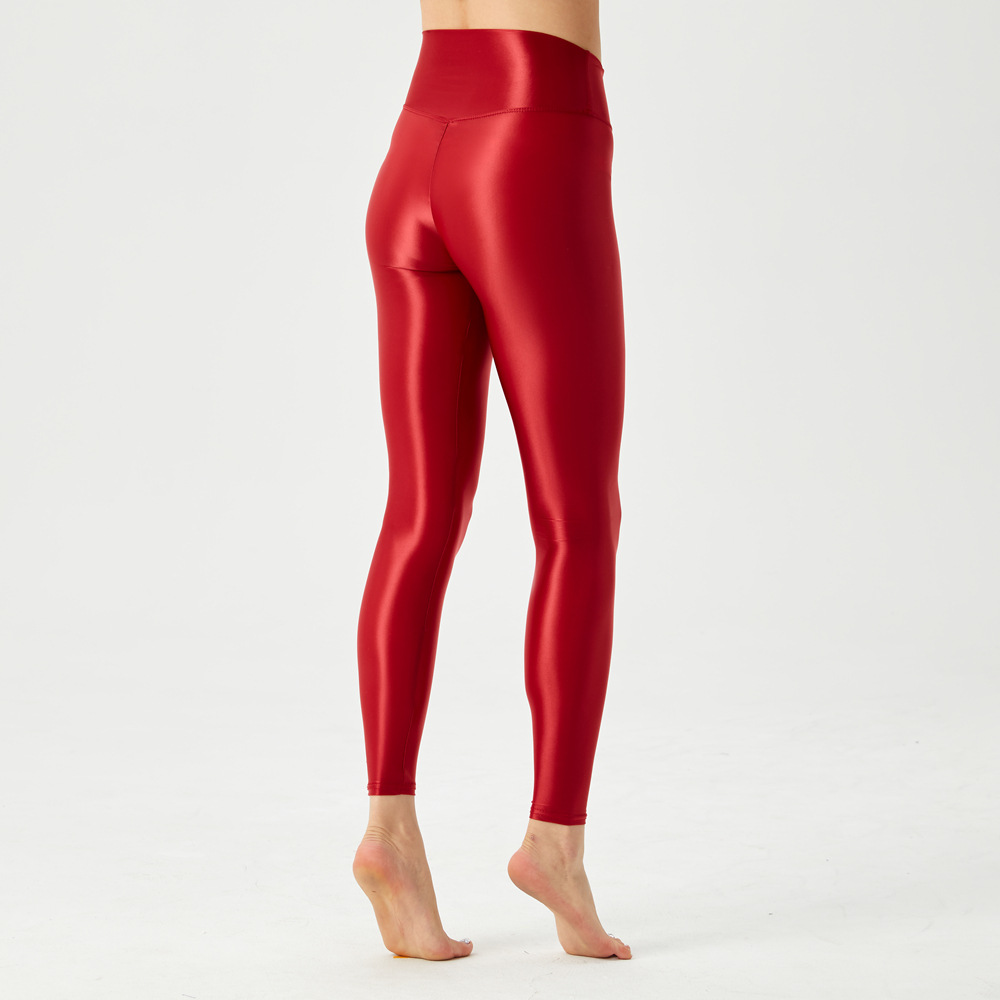 High Waist High Elastic Oil Gloss Silky Large Size Cropped Pants Bodybuilding Peach Hip Sexy Transparent Thin Breathable 7120