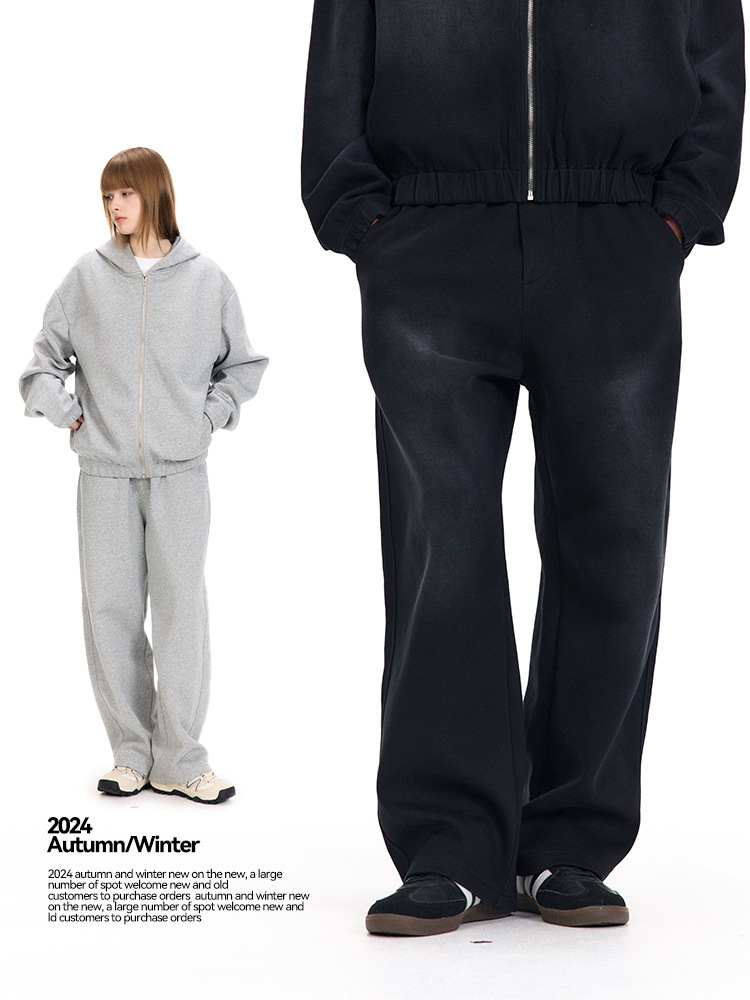 UNF Comfortable Lazy Air Layer Loose Dinging Knitted Straight Scimitar Pants Men's and Women's Casual Pants Autumn and Winter New