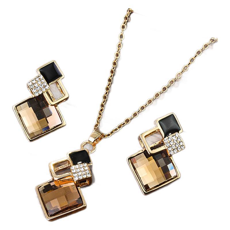 Reiki 2024 Fashion Light Luxury Elegant Jewelry suit Women's European and American Classic Geometric Square Acrylic Jewelry