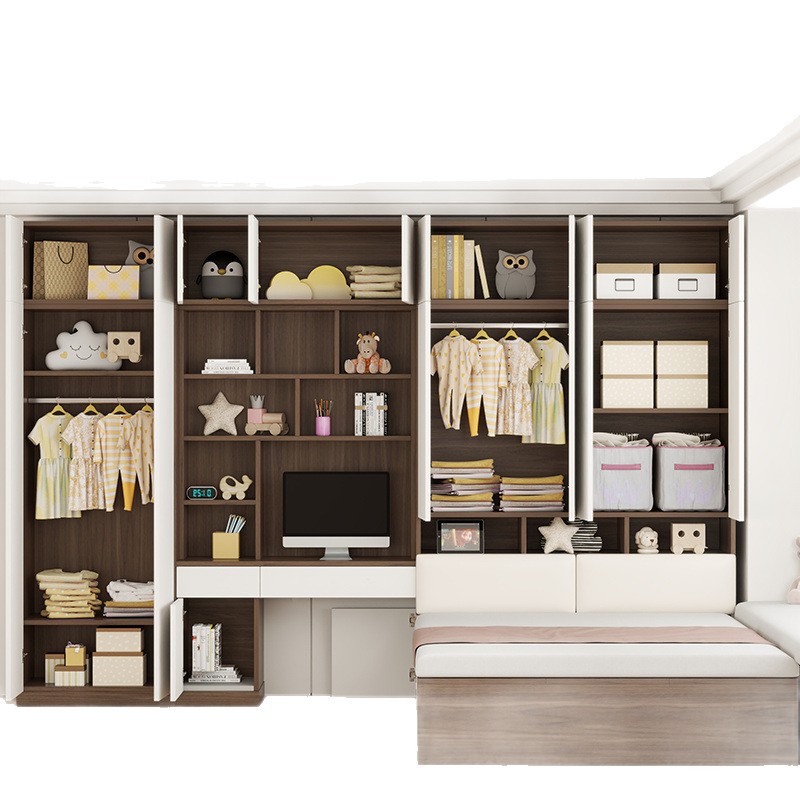 New Modern Tatami Small Household Bed Cabinet Integrated Wardrobe Desk Children's Bed Multi-Functional Combination Storage Bed Bedroom